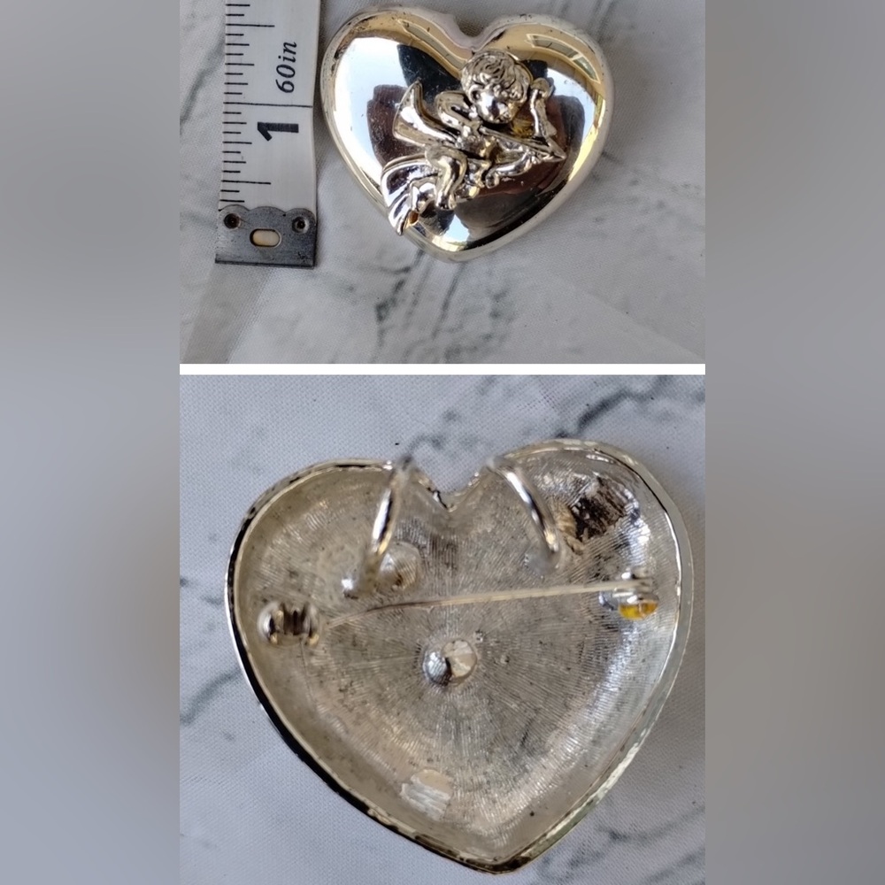 Cupid Silver Tone Heart Brooche